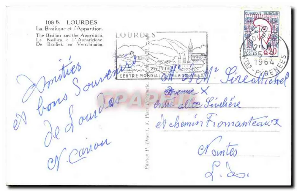 Lourdes — Erscheinung der Jungfrau von Lourdes — Edition P. Duvanel, Nr. 108 B - Rückseite