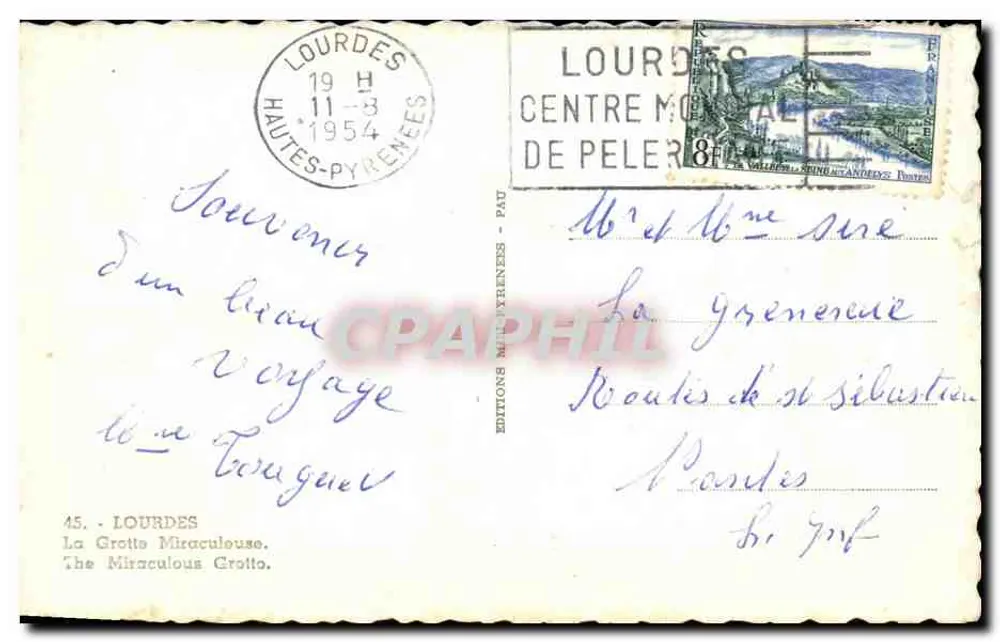 Lourdes — Die Wundergrotte — Éditions Lourdes - Pau n°45 - Rückseite