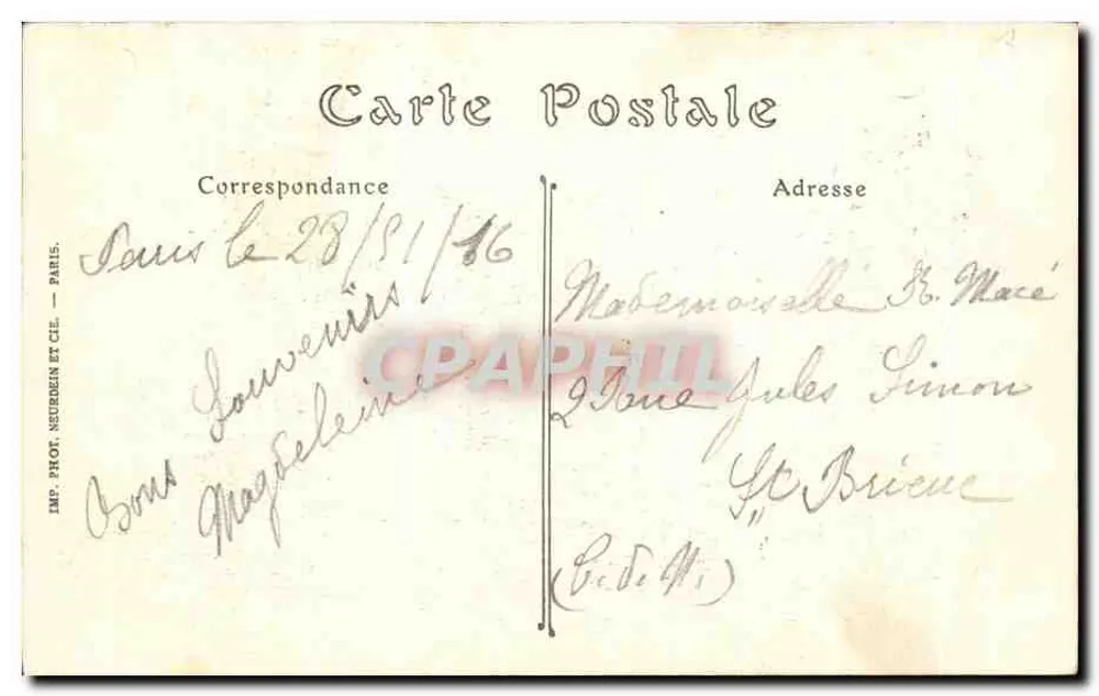 Paris (Montmartre-Ansicht) — Der Sacré-Cœur, Aufnahme vom Square Saint-Pierre — ND. Phot. - Rückseite