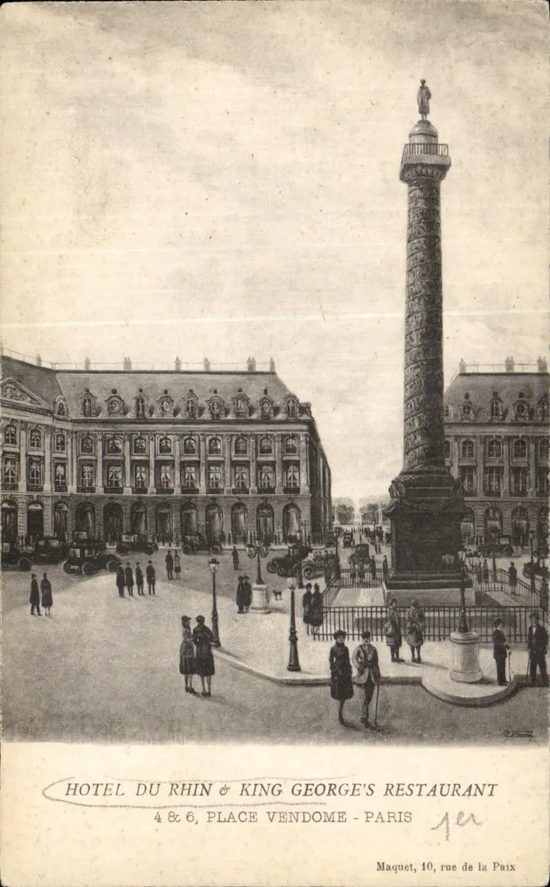 Place Vendôme — Säule des Friedens — Hotel du Rhin & King George's Restaurant — Maquet, 10 rue de la Paix - Vorderseite
