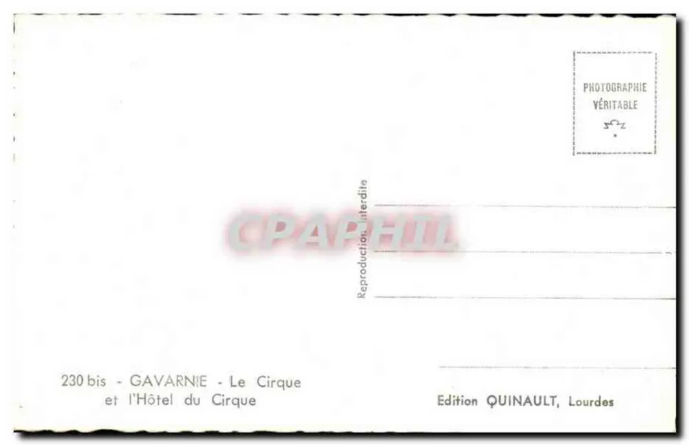 Gavarnie - Der Cirque und das Hotel du Cirque — Edition Quinault, Lourdes, Nr. 230 bis - Rückseite