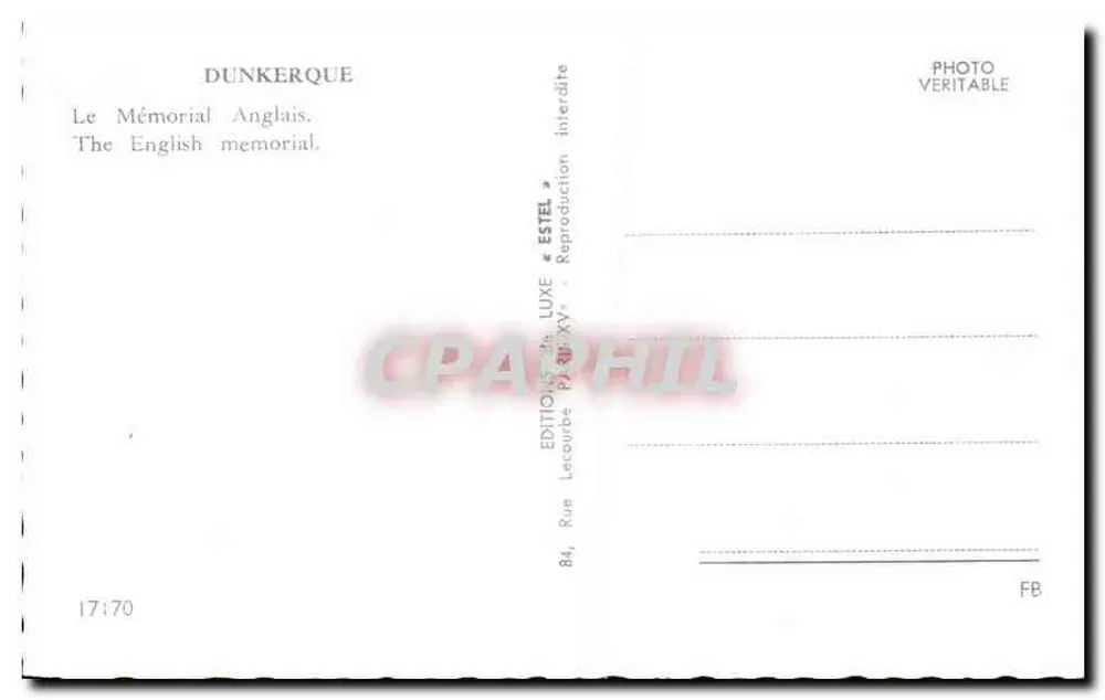Dünkirchen — Das Englische Denkmal — Éditions Lecourbe - Rückseite