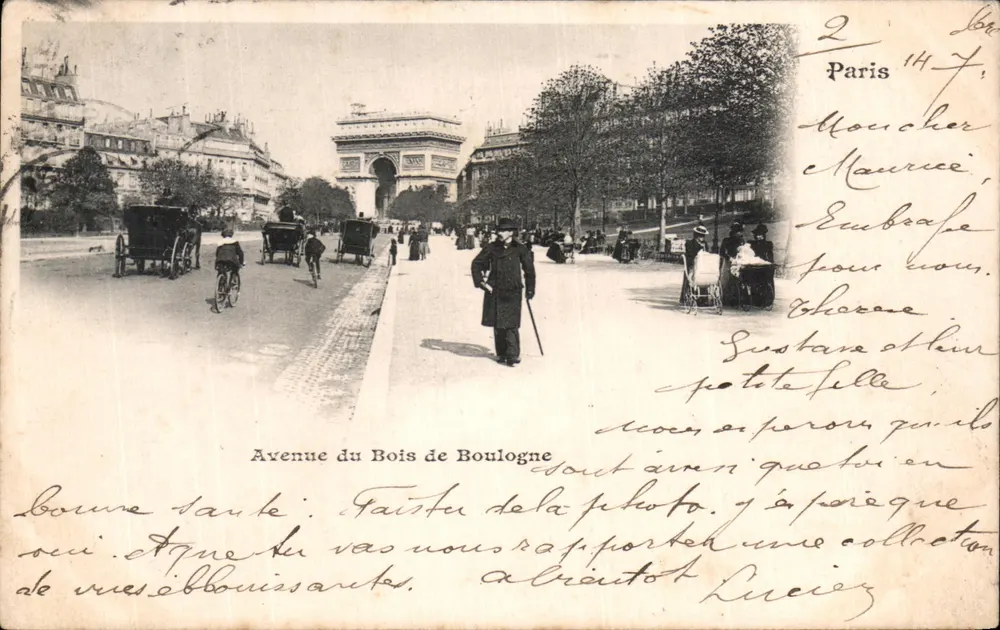 Avenue du Bois de Boulogne — Arc de Triomphe im Hintergrund — Verleger unbekannt - Vorderseite