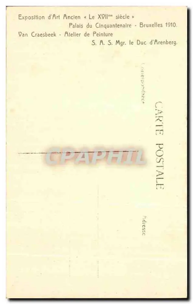 Malereistudio — Ausstellung Alter Kunst «Das 17. Jahrhundert» — Van Craesbeek, Brüssel 1910 - Rückseite