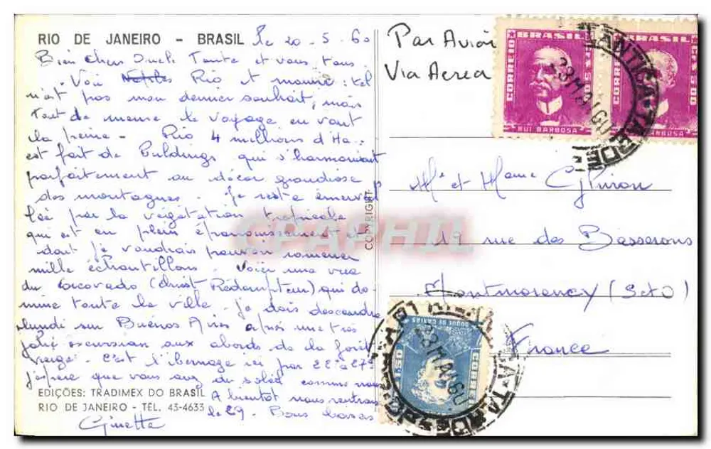 Rio de Janeiro — Luftbild des Christus des Erlösers und des Pão de Açúcar — Éditions Trádimex do Brasil n°157 - Rückseite
