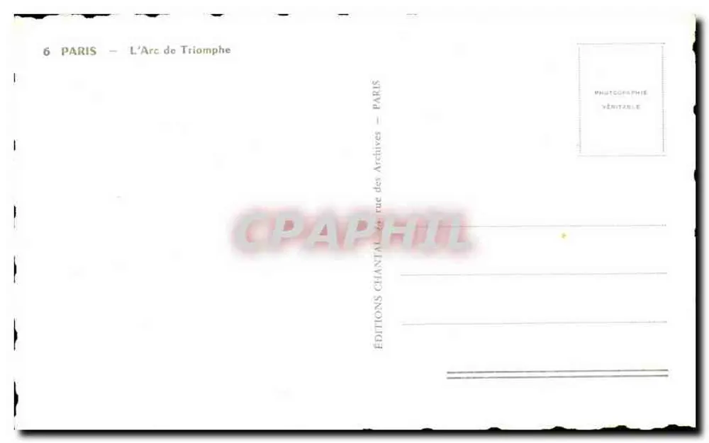 Paris — Arco do Triunfo — Edições Chantal - Verso