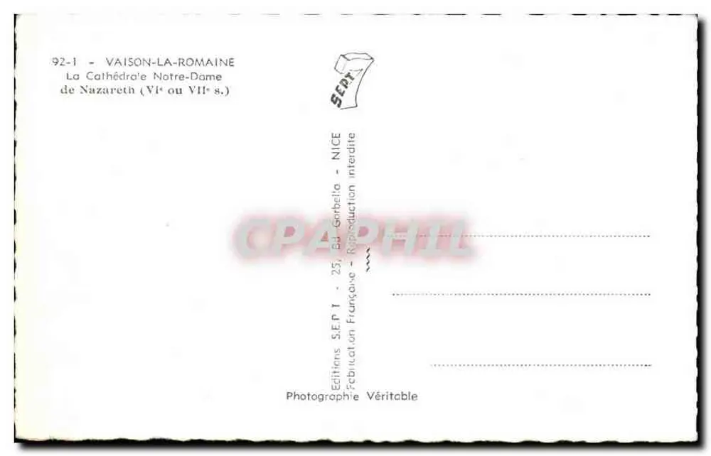 Vaison-la-Romaine — Kathedrale Notre-Dame de Nazareth (6. oder 7. Jahrhundert) — Éditions S.E.P.T. - 25, Bd Garbella - NICE - Rückseite