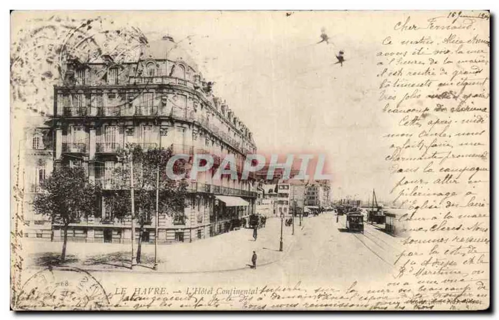 Le Havre — O Hotel Continental, vista da rua da República — editor não identificado, n° de série 68 - Frente