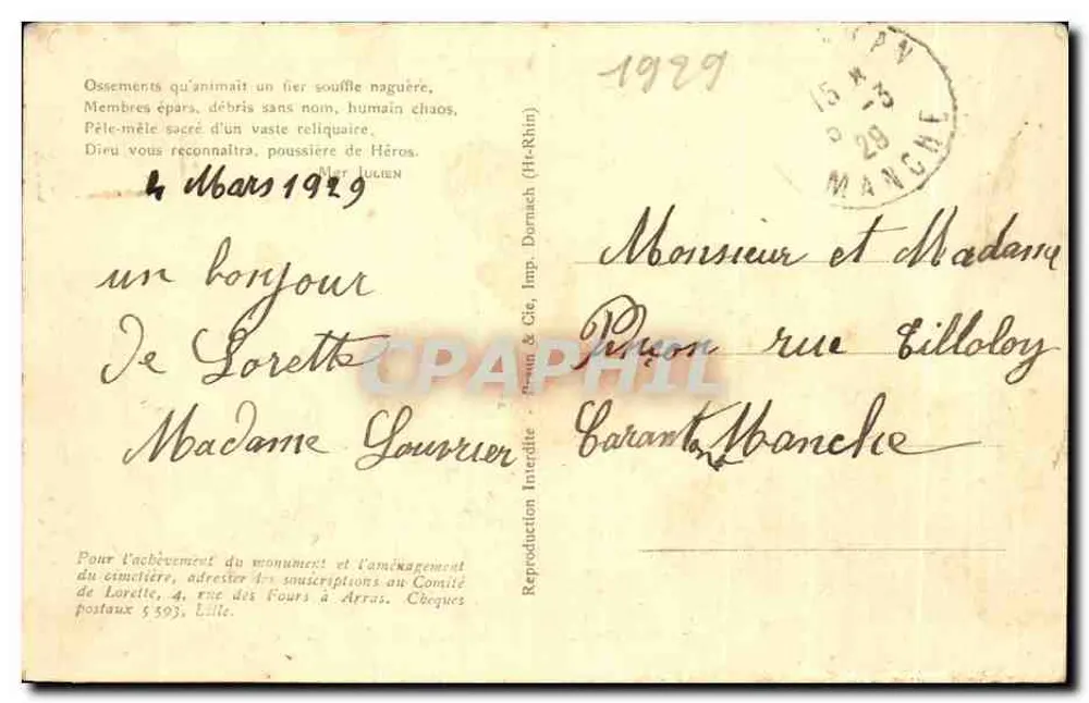 N.D. de Lorette — Intérieur de la tour — Imp. Dornach (H.-Rhin) - Verso