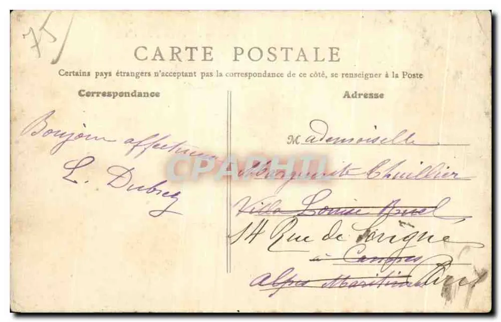 Paris - Palais-Royal - Der Mittagskanonenschuss — Antike Ansichtskarte n°119, unbekannter Verlag - Rückseite