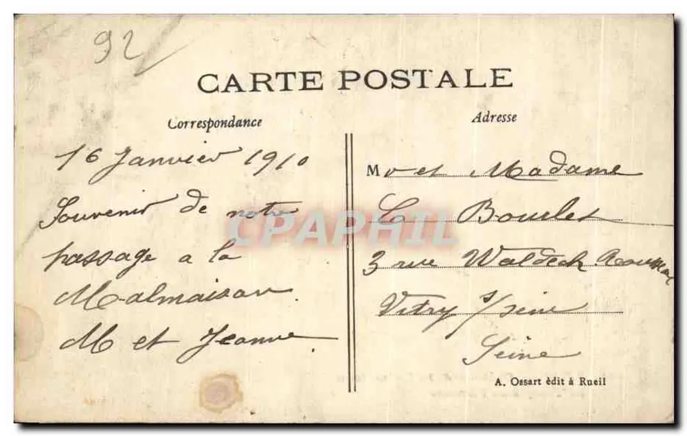 Rueil - Schloss Malmaison — Der Garten der Liebe — A. Ossart Verlag in Rueil - Rückseite