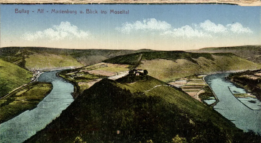Bullay - Alf - Marienburg und Blick ins Moseltal — panoramische Ansicht des Flusslandschafts - Vorderseite
