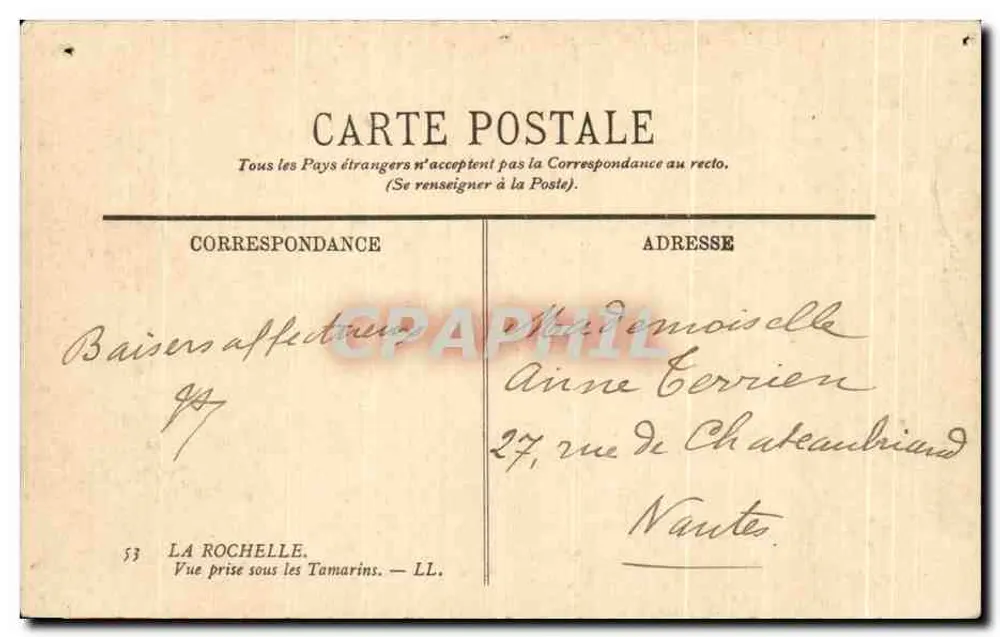 La Rochelle — Vue prise sous les Tamarins — éditeur LL, n° 53 - Rückseite