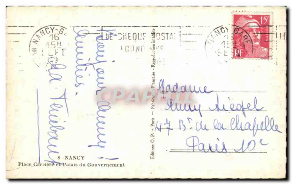 Palast des Regierungs in Nancy — Blick auf das Hauptgebäude — Editions O.P. - Paris - Rückseite