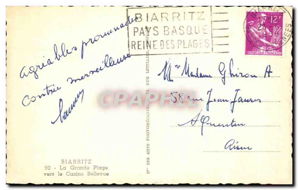 Biarritz — La Grande Plage in Richtung Bellevue Casino — CI' DES ARTS - Rückseite