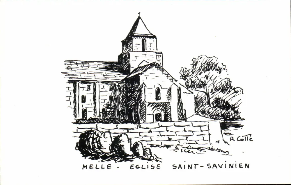 Melle - Igreja de São Savinien — desenho de R. Colle - Frente