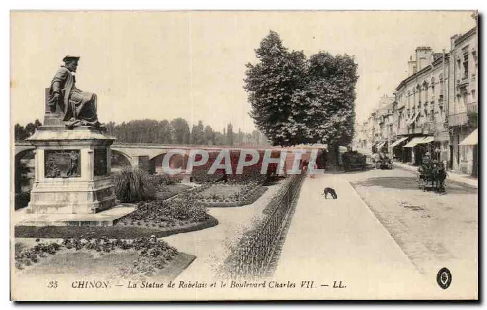 Chinon — Die Statue von Rabelais und der Boulevard Charles VII — LL. - Vorderseite