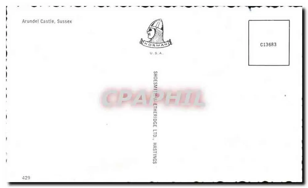 Castelo de Arundel, Sussex — editor Shodesmith Etheridge Ltd, Hastings — n° de série 429 - Verso