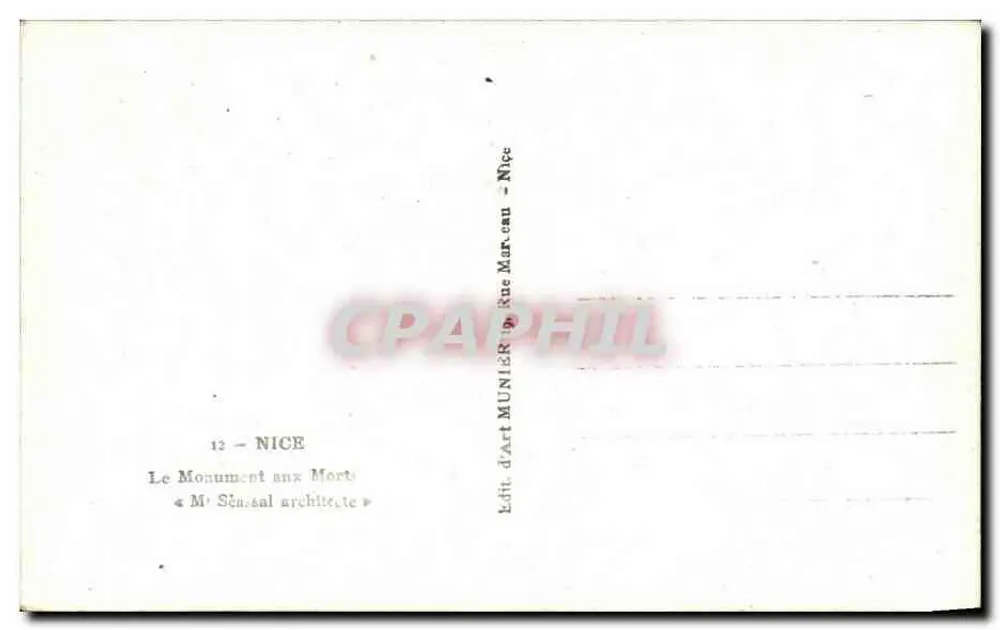 Monumento aos Mortos — Nice — Editor Munier - Verso