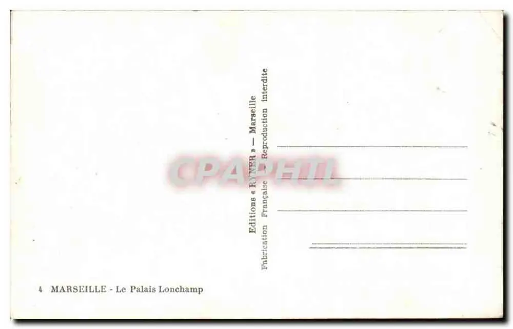 O Palácio Longchamp — Marselha — Edições Ryner - Verso