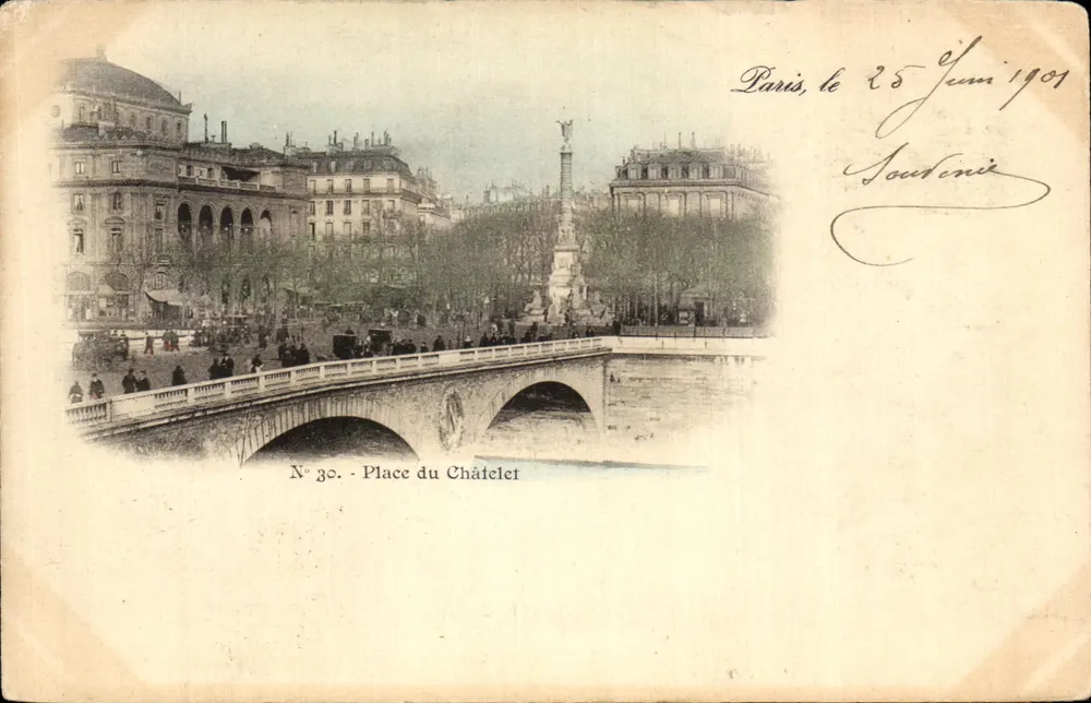 Place du Châtelet — vue du pont et du monument central — éditeur non identifié, N° 30 - Frente
