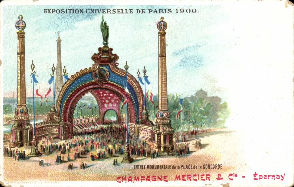 Weltausstellung von Paris 1900 — Monumentale Eingangstür der Place de la Concorde — Champagne Mercier & Cie - Épernay - Vorderseite