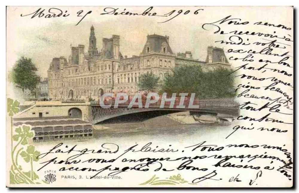 Parijs, 3. Het Hôtel-de-Ville — uitzicht op de brug en het gebouw — uitgever Parijs, 3. Het Hôtel-de-Ville - Voorkant