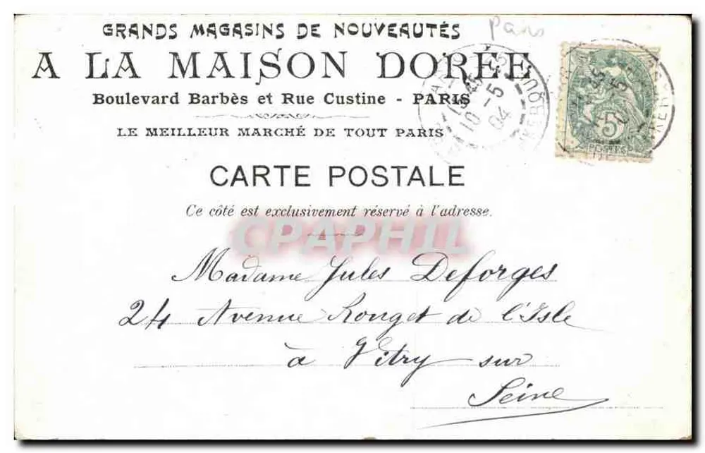 Lächelnde kleine Mädchen — C'EST AMUSANT — A LA MAISON DORÉE, Boulev. Barbès und Rue Custine, PARIS - Rückseite