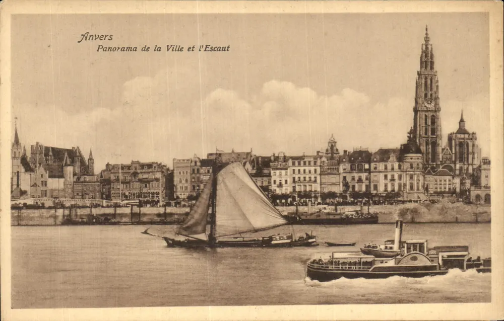 Antwerpen — Panorama der Stadt und des Scheldes - Vorderseite