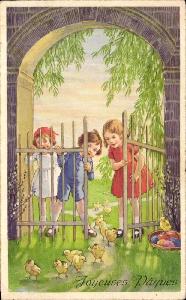 Kinder und Küken — Ostern — Verlag nicht sichtbar, Seriennummer nicht lesbar - Vorderseite