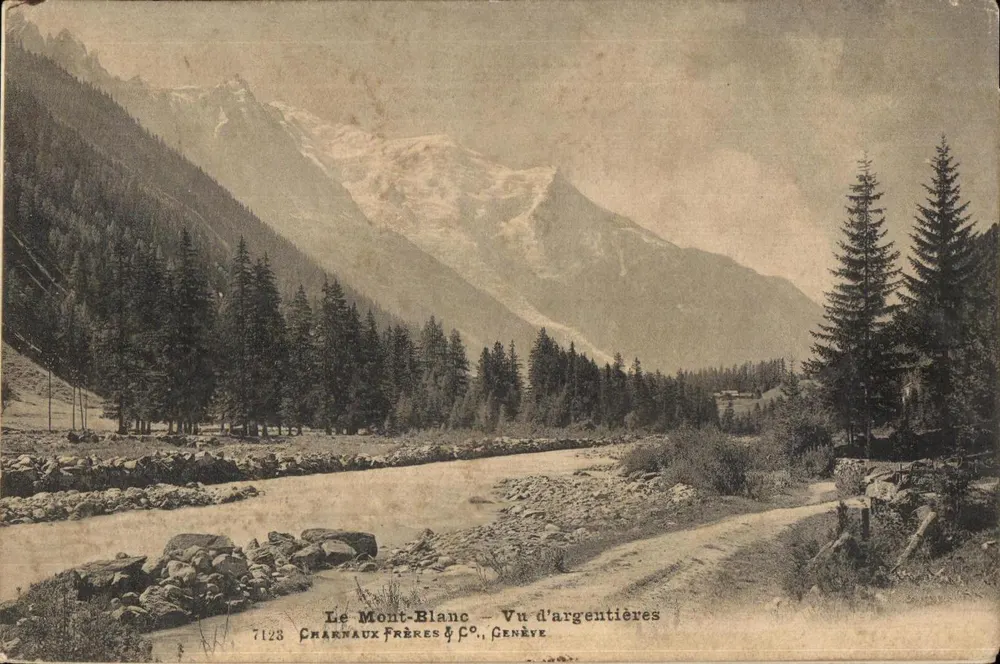 O Mont-Blanco — Vista de Argentières — Charnaux Frères & Co., Genebra, n°7123 - Frente