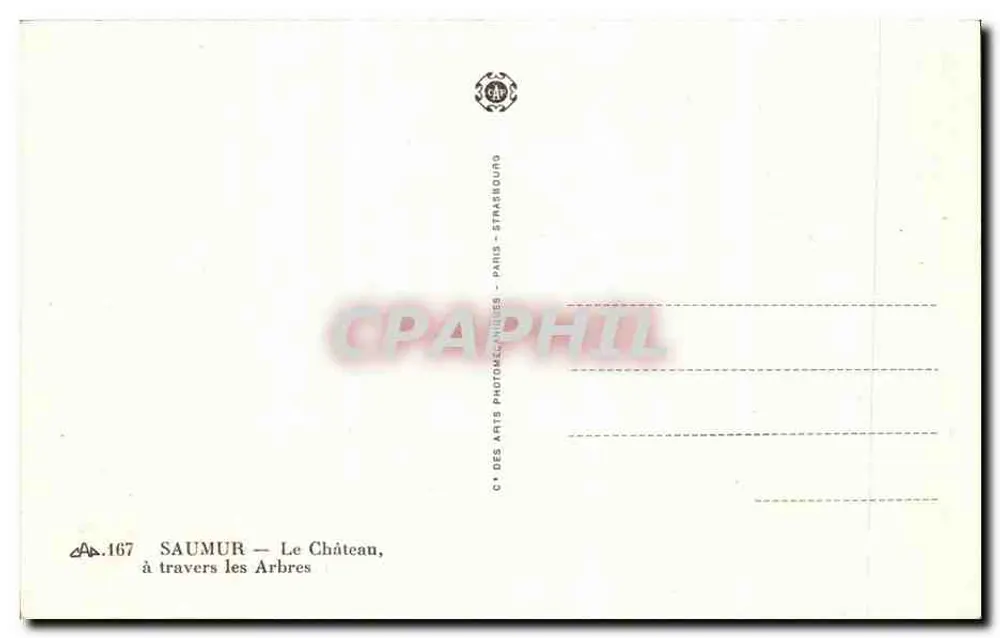 Saumur — O Castelo, através das Árvores — C. dos Artes Fotográficas, Paris - Verso
