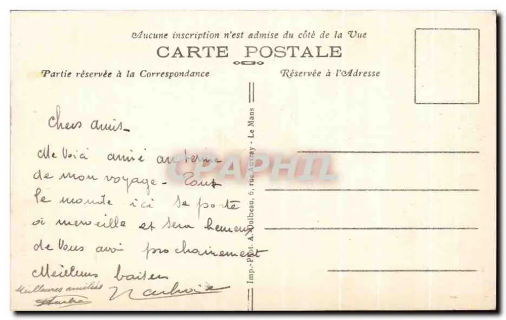 Le Mans — A Catedral e o Square Wilbur-Wright — 193. — Imp. P. A. Dolbeau, 6, rue Auréry - Verso