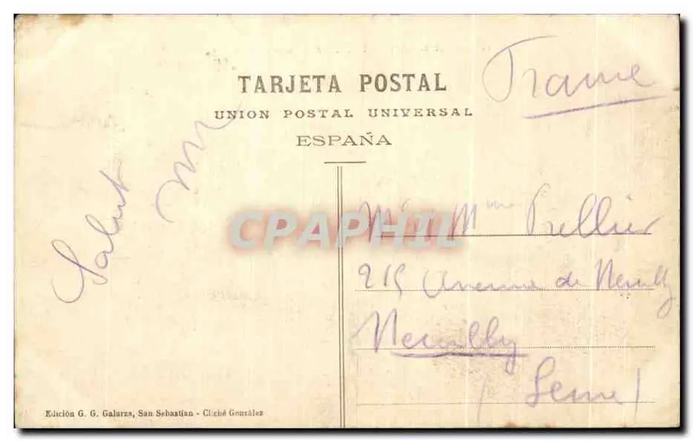 San Sebastián — Palacio de la Diputación — Éditeur G. G. Galarza - Verso
