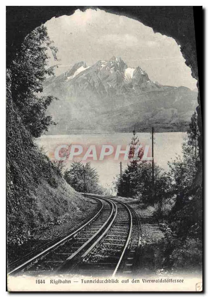 Rigibahn — Visão do Lago Vierwaldstättersee através do túnel — Wehrli A.-G. Kliehberg-Zürich, n°1644 - Frente