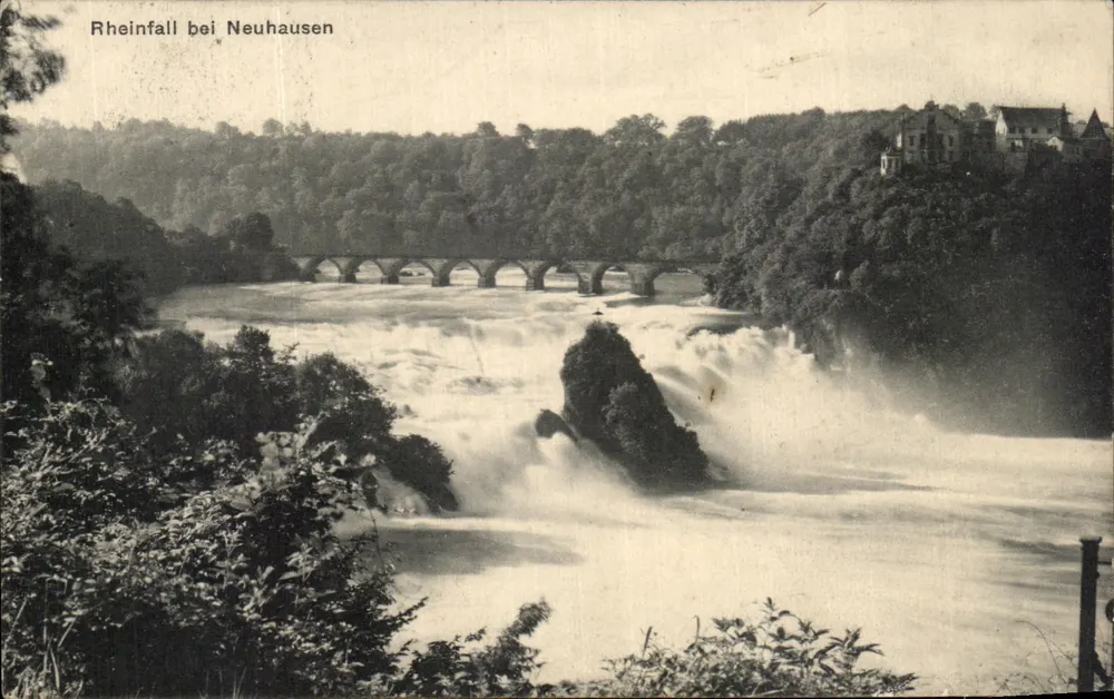 Rheinfall perto de Neuhausen — vista do castelo e do ponte — W. Zimmermann-Stroessler, Luzern - Frente