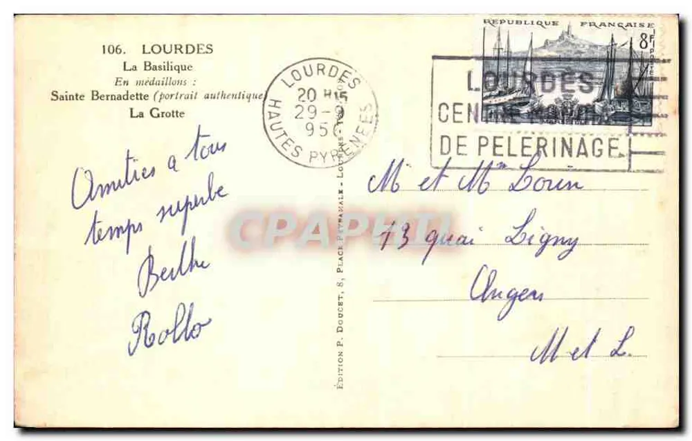 Lourdes — Die Basilika, Die Grotte, Heilige Bernadette — Edition P. Doucet - Rückseite