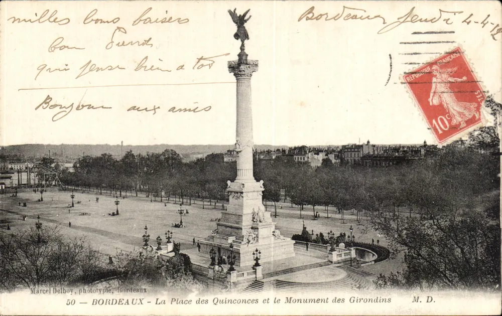 Bordeaux - Die Place des Quinconces und der Monument des Girondins — Marcel Delboy, phototype, Bordeaux, n°50 - Vorderseite