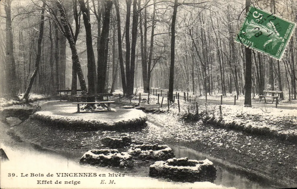 Der Bois de Vincennes im Winter — Schneeeffekt — E. M. - Vorderseite