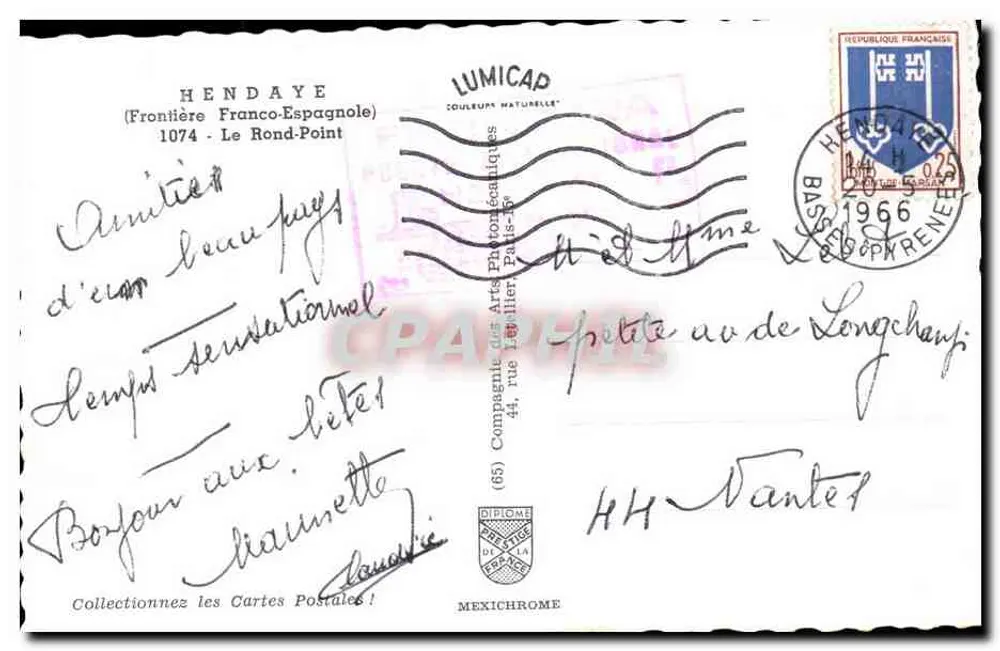 Hotel Paris — Hendaye (Fronteira Franco-Espanhola) — Lumicap - Verso