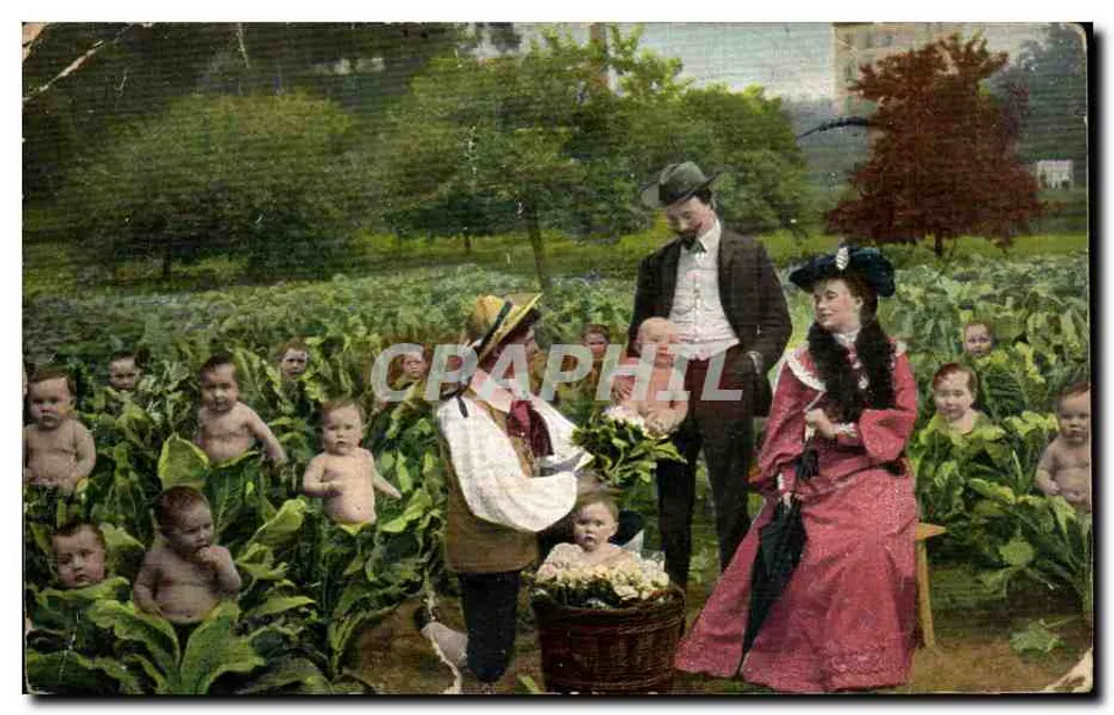 Famille et enfants dans un jardin — scène de jardinage — éditeur 'Union postale universelle' n°344 - Vorderseite