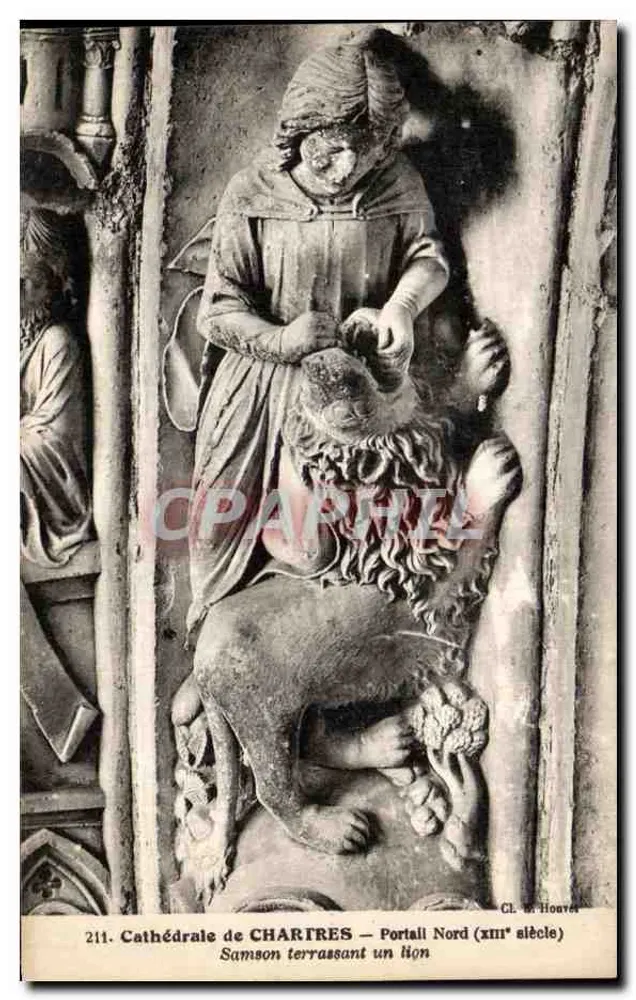 Kathedrale von CHARTRES — Nordportal (13. Jahrhundert) — Samson besiegt einen Löwen — CL. de Hoarier - Vorderseite