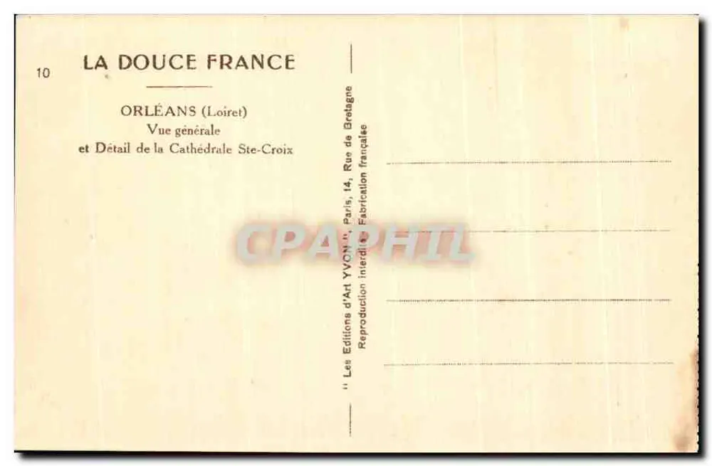 Orléans: Torre da Catedral e vista geral — Les Éditions d'Art Yvon, Paris - Verso