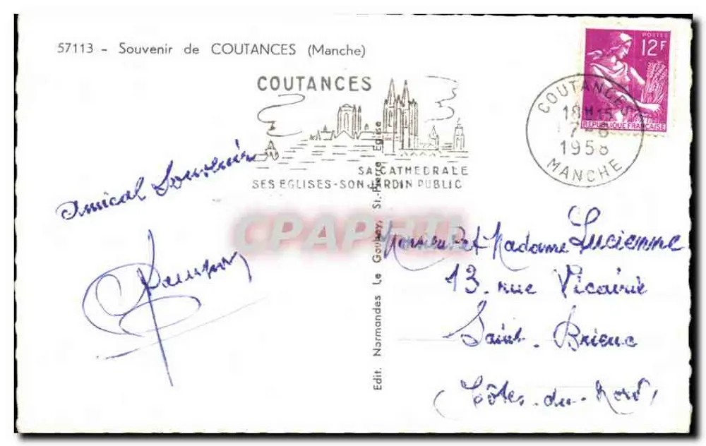Coutances — Lembrança de Coutances — Edit. Normandes Le Gaubert - Verso