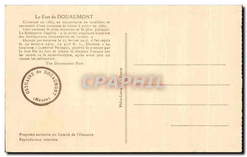 Fort de Douaumont — Ossuaire de Douaumont — Editor: Ossuaire de Douaumont (Meuse) - Verso