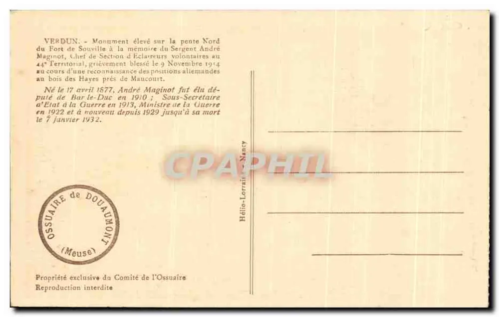 Denkmal für André Maginot — Verdun — Ossuaire de Douaumont - Rückseite