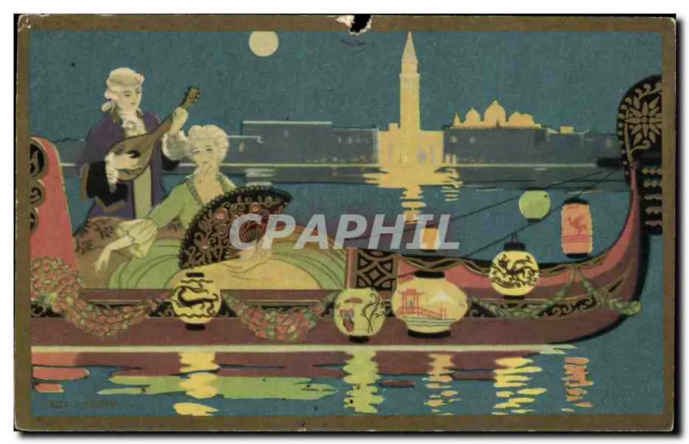 Nachtlandschaft in Venedig — Paar in einer Gondel — Verlag Fratini & Ballerini, n°353 - Vorderseite