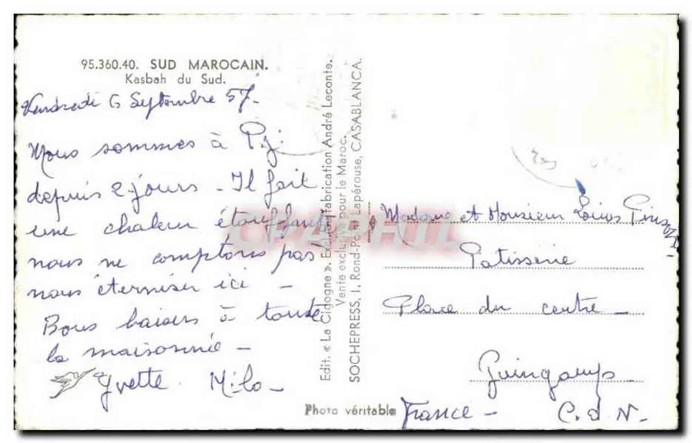 Kasbah do Sul — Marrocos — Edição La Cigogne, n° 95.360.40 - Verso