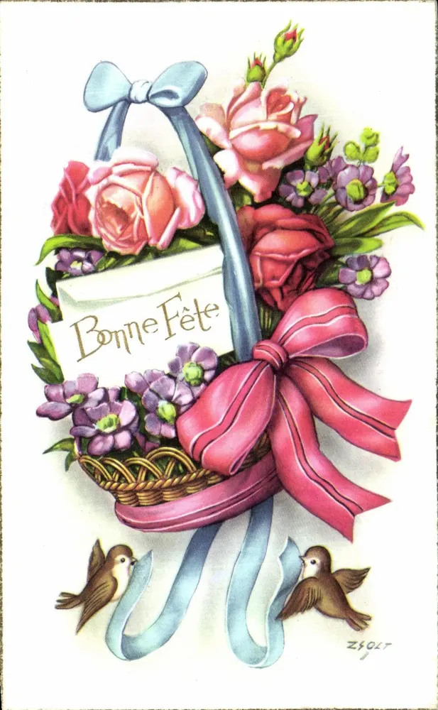 Blumenstrauß aus Rosen und Blumen — Frohe Geburtstagskarte — ZSOLT - Vorderseite