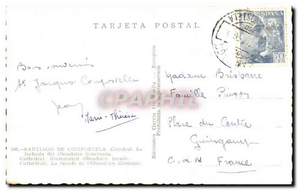 Santiago de Compostela — Beleuchtete Kathedrale — Editions García García, Nr. 105 - Rückseite